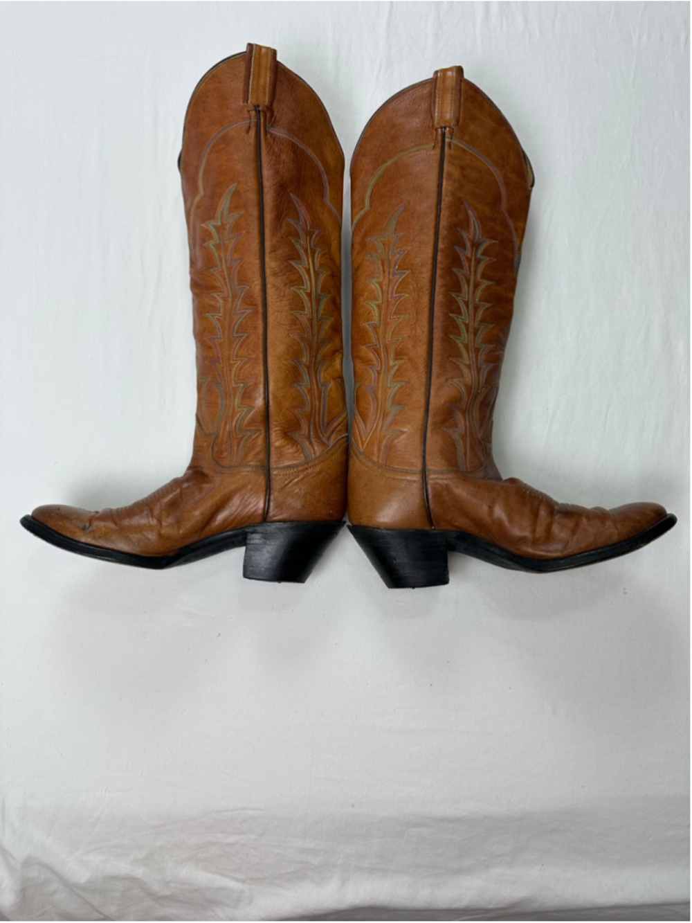 Tony Lama Vintage Rainbow Stitch Tall Cowboy Boots Style 0518 Women’s 8.5B Leath - Picture 3 of 13